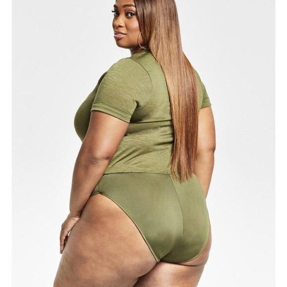 NWT Nina Parker Women's Plus Trendy V-Neck Tee Bodysuit Ivy Green  Size 2X - Picture 4 of 14